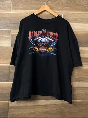 Vintage 2010 Harley Davidson Orlando Cropped Black T Shirt 3XL Biker Skull Y2K